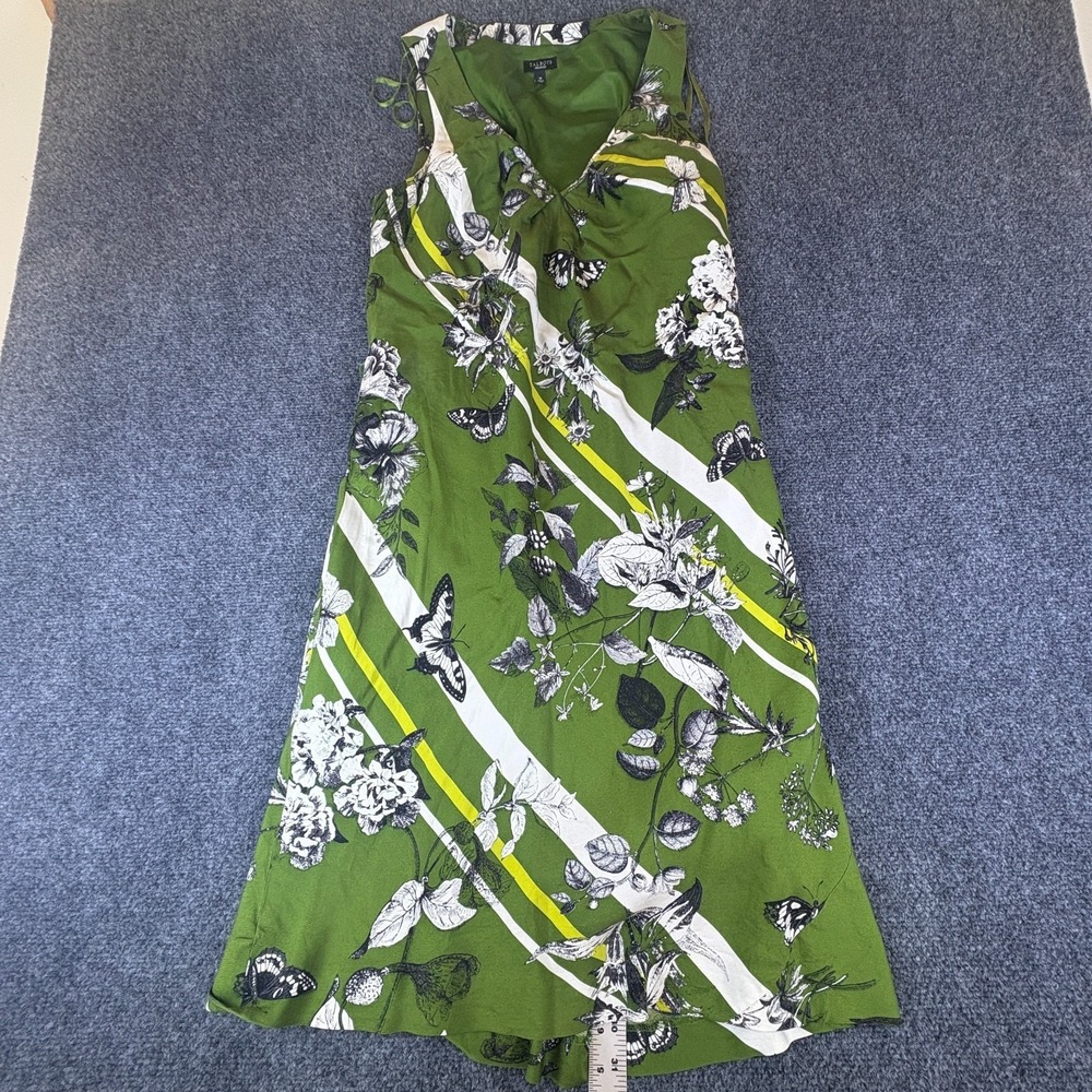 Talbots Midi Sheath Dress Women Size 10 Green Floral Butterfly Sleeveless V-Neck